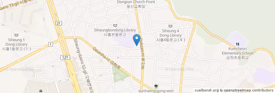 Mapa de ubicacion de 금천주유소 en 대한민국, 서울, 금천구, 시흥1동, 시흥4동.