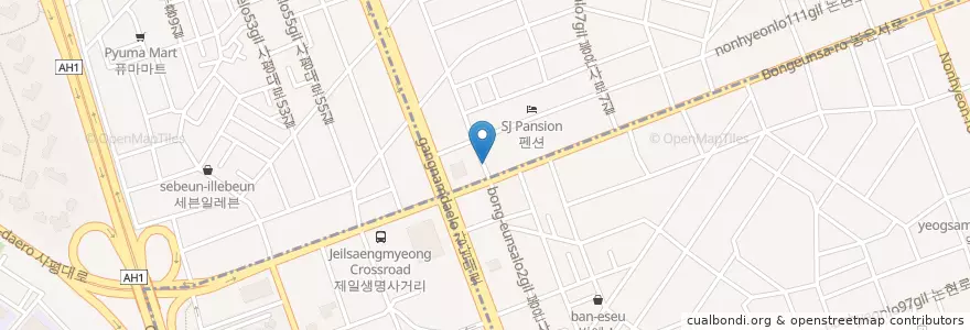 Mapa de ubicacion de 성원주유소 en 大韓民国, ソウル, 江南区, 瑞草区, 論峴洞, 論峴1洞.