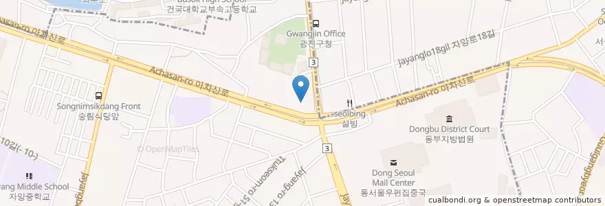 Mapa de ubicacion de 스타주유소 en 대한민국, 서울, 광진구, 자양1동.