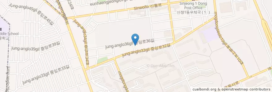 Mapa de ubicacion de 양천주유소 en Südkorea, Seoul, 양천구, 신정1동.