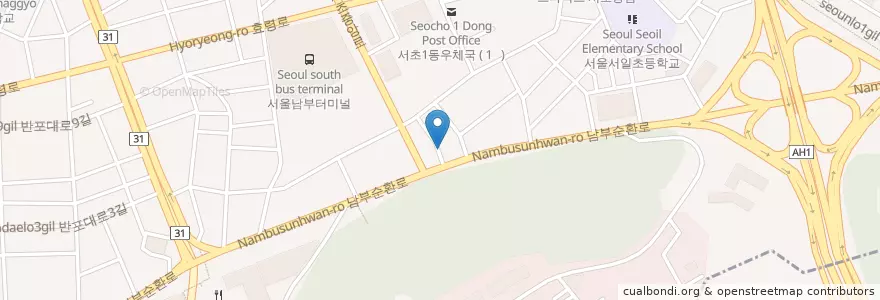 Mapa de ubicacion de 연일주유소 en Coreia Do Sul, Seul, 서초구, 서초1동, 서초동.