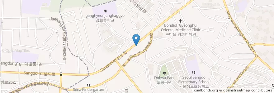 Mapa de ubicacion de 화신주유소 en Coreia Do Sul, Seul, 동작구, 상도3동, 상도4동.