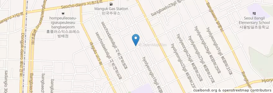 Mapa de ubicacion de 송정주유소 en 대한민국, 서울, 서초구, 방배2동, 방배동.