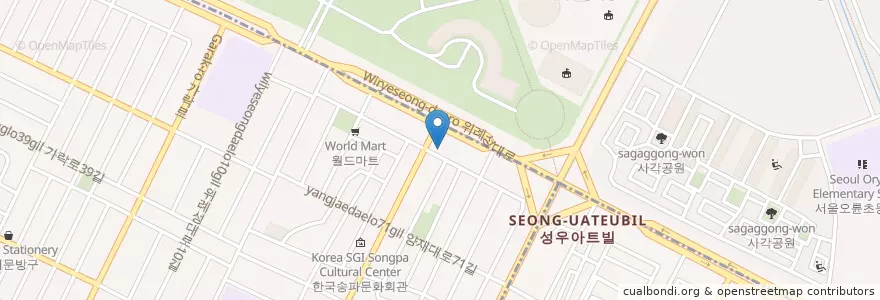 Mapa de ubicacion de 월드컵주유소 en Coreia Do Sul, Seul, 송파구, 방이1동.