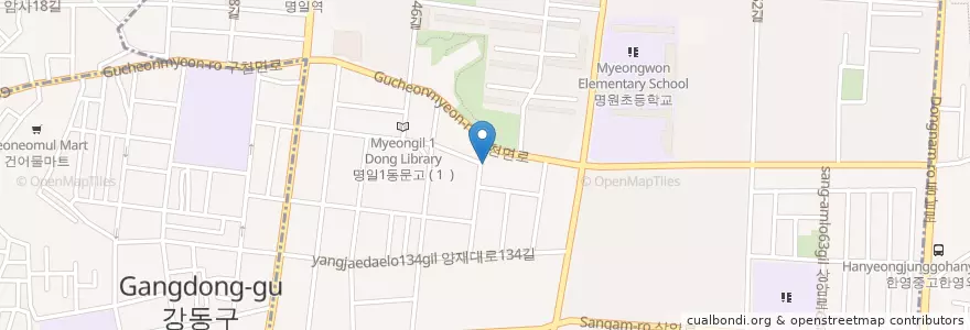 Mapa de ubicacion de 명일동주유소 en Corée Du Sud, Séoul, 강동구, 명일동, 명일1동.
