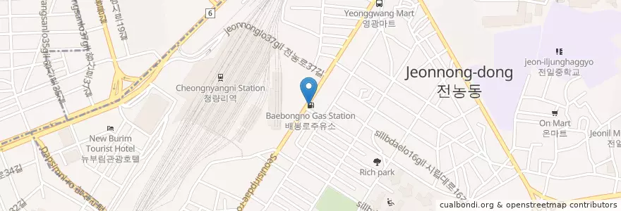 Mapa de ubicacion de 배봉로주유소 en Südkorea, Seoul, 동대문구, 전농1동.