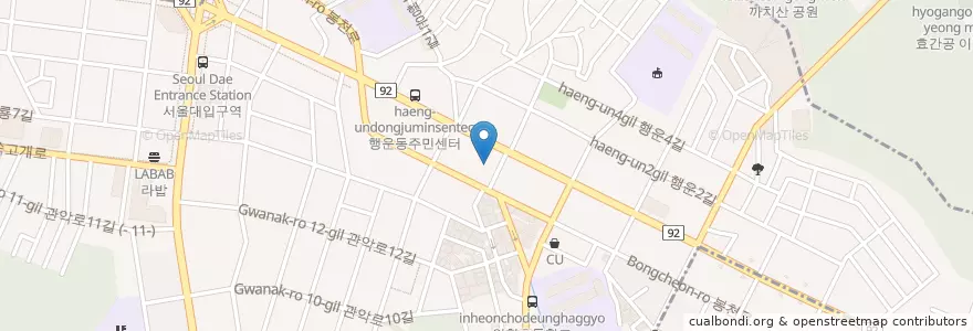 Mapa de ubicacion de SK네트웍스직영 신봉천주유소 en 대한민국, 서울, 관악구.