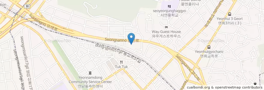 Mapa de ubicacion de 두꺼비주유소 en Corée Du Sud, Séoul, 마포구, 연희동.