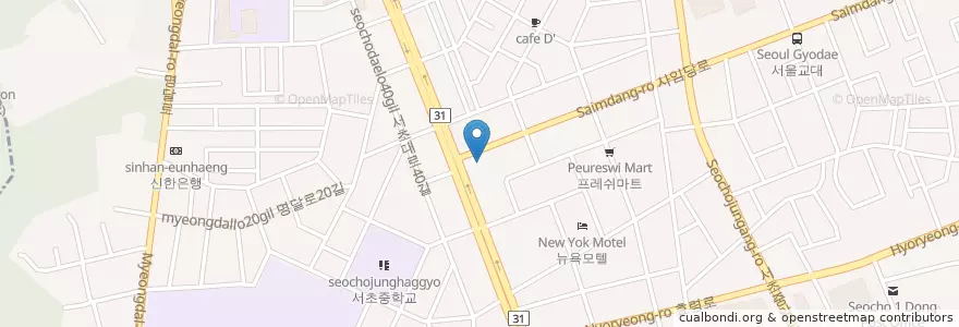 Mapa de ubicacion de 꽃마을주유소 en Corea Del Sud, Seul, 서초구, 서초3동, 서초동.