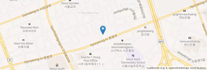 Mapa de ubicacion de 클로버주유소 en Corea Del Sur, Seúl, 서초구, 서초1동, 서초동.