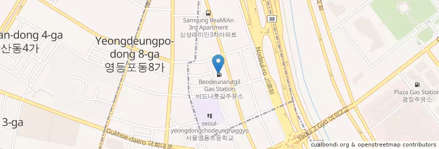 Mapa de ubicacion de Beodeunarutgil Gas Station en South Korea, Seoul, Yeongdeungpo-Gu, Yeongdeungpo-Dong, Dangsan 2(I)-Dong.