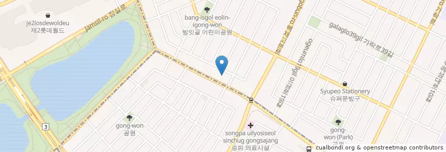 Mapa de ubicacion de 백제고분로주유소 en Coreia Do Sul, Seul, 송파구, 방이2동.
