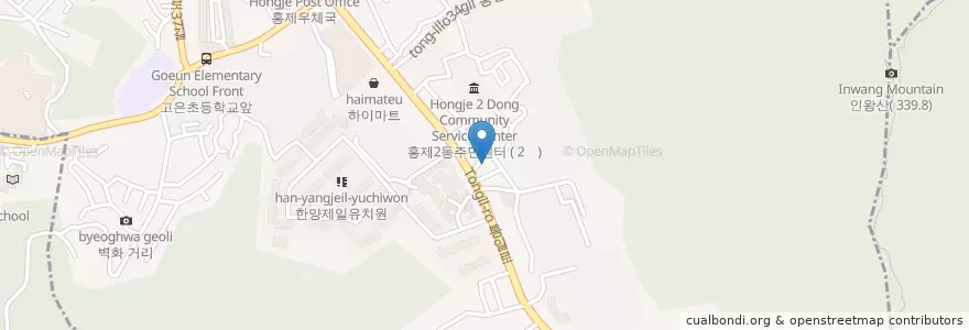 Mapa de ubicacion de (주)홍제동주유소 (Hongjedong Gas Station) en Zuid-Korea, Seoel, 서대문구, 홍제2동.
