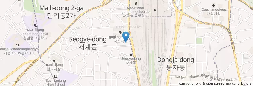 Mapa de ubicacion de GS칼텍스서계주유소 en 大韓民国, ソウル, 龍山区, 中区, 青坡洞.