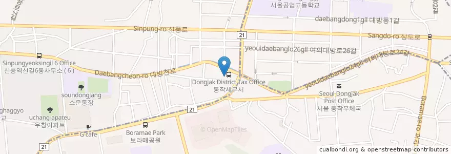 Mapa de ubicacion de 한경석유경덕주유소 en Corea Del Sur, Seúl, 동작구, 신길6동.