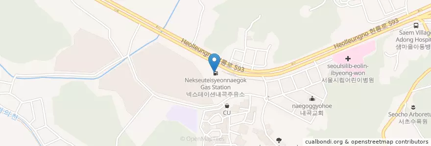Mapa de ubicacion de 넥스테이션내곡주유소 en 大韓民国, ソウル, 瑞草区, 내곡동.