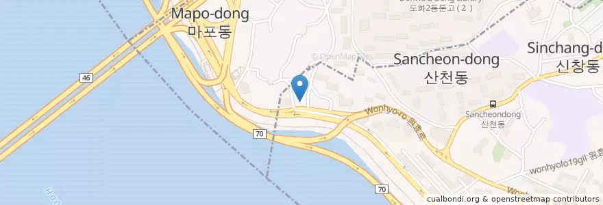 Mapa de ubicacion de 강변현대주유소 en Güney Kore, Seul, 용산구.