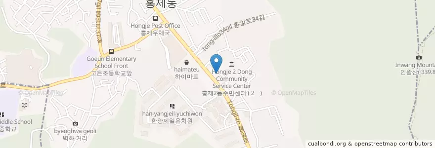 Mapa de ubicacion de 독립문주유소 en Республика Корея, Сеул, 서대문구, 홍제2동.