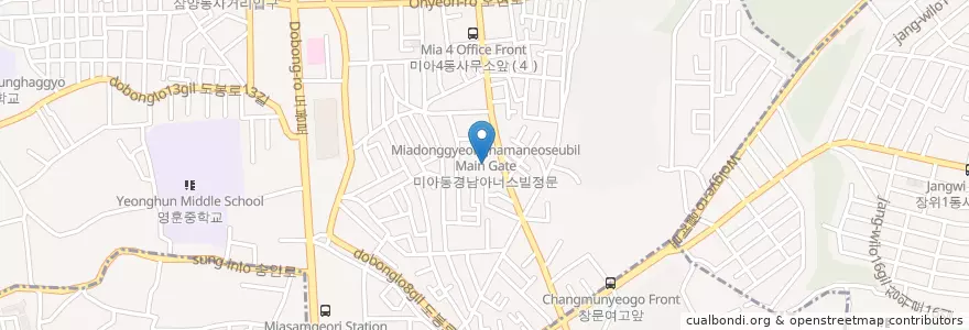 Mapa de ubicacion de SK에너지판매새한주유소 en کره جنوبی, سئول, 강북구, 성북구, 송중동.