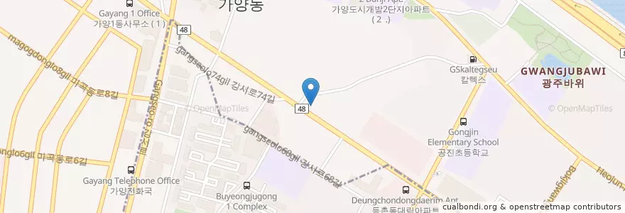 Mapa de ubicacion de 현대오일뱅크가양주유소 en كوريا الجنوبية, سول, 강서구, 가양1동, 가양동.