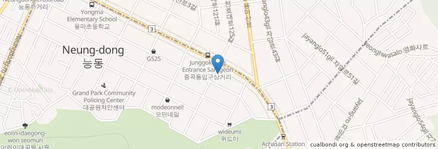 Mapa de ubicacion de 현대오일뱅크평안주유소 en 대한민국, 서울, 광진구.