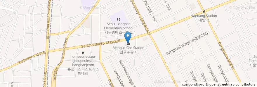 Mapa de ubicacion de 만국주유소 en Coreia Do Sul, Seul, 서초구, 방배2동, 방배동.