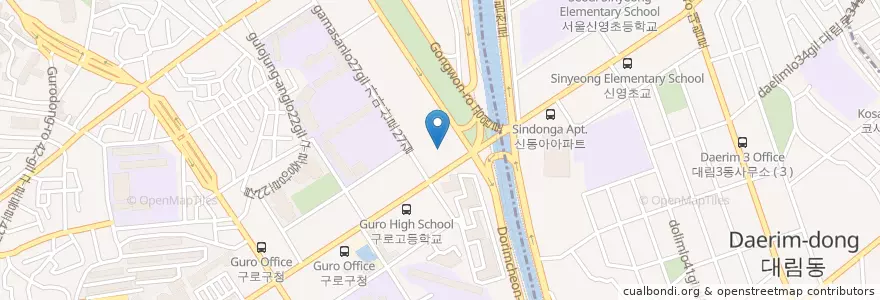 Mapa de ubicacion de 현대오일뱅크신구로주유소 en Corée Du Sud, Séoul, 구로5동.