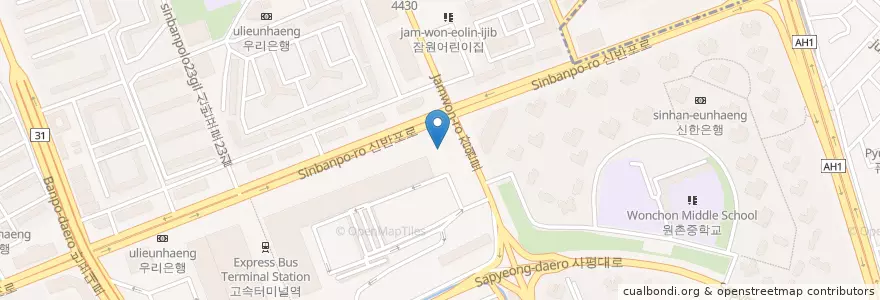 Mapa de ubicacion de GS칼텍스 대성터미널주유소 en South Korea, Seoul, Seocho-Gu, Banpo-Dong.