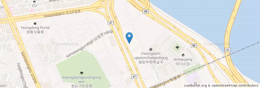 Mapa de ubicacion de 에스케이네트웍스오토조이주유소 en Corea Del Sur, Seúl, 강남구, 청담동.