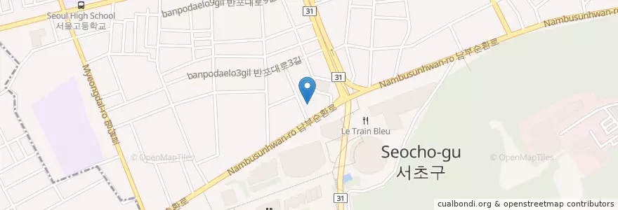 Mapa de ubicacion de 에스케이에너지판매전당앞주유소 en Coreia Do Sul, Seul, 서초구, 서초3동, 서초동.