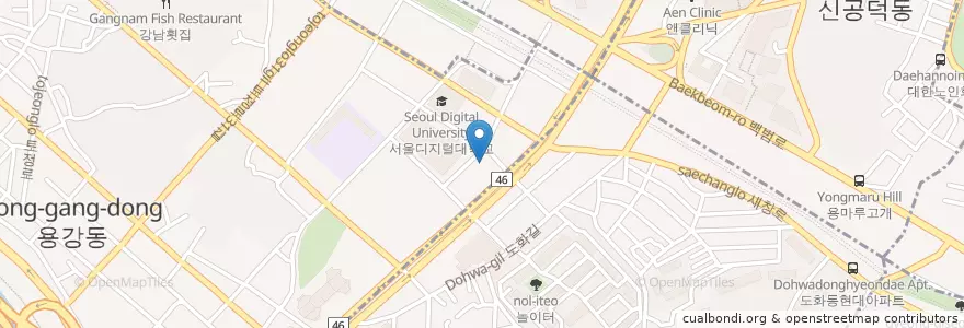 Mapa de ubicacion de SK양지주유소 en Corée Du Sud, Séoul, 마포구, 용강동.