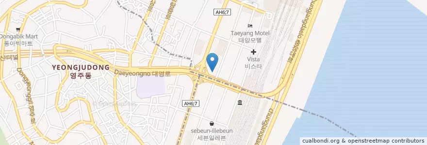 Mapa de ubicacion de 천일주유소 en 대한민국, 부산, 중구, 동구.