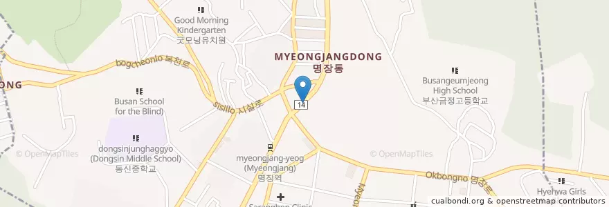 Mapa de ubicacion de Myeongjang Gas Station en South Korea, Busan, Dongnae-Gu, Myeongjang-Dong.