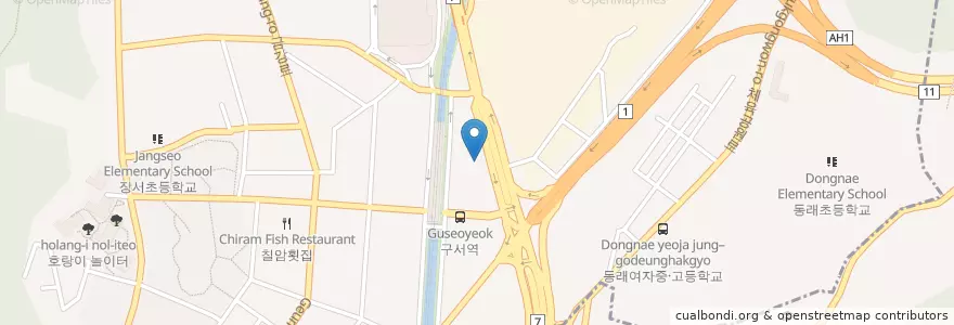 Mapa de ubicacion de 부일주유소 en Güney Kore, Busan, 금정구, 구서동.