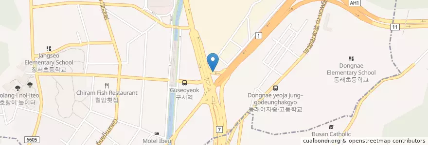 Mapa de ubicacion de 신진주유소 en Südkorea, Busan, Geumjeong-Gu, Guseo-Dong.