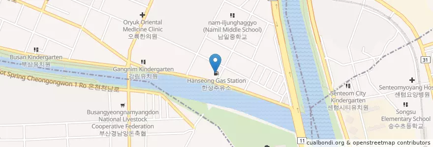 Mapa de ubicacion de 한성주유소 en Республика Корея, Пусан, 동래구, 안락동.
