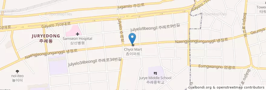 Mapa de ubicacion de 용마주유소 en 대한민국, 부산, 부산진구, 주례동, 개금동.