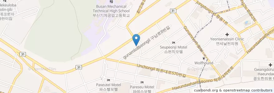 Mapa de ubicacion de Haebyeon Gas Station en South Korea, Busan, Haeundae-Gu.