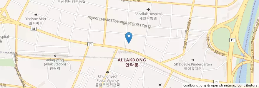 Mapa de ubicacion de 충렬주유소 en كوريا الجنوبية, بسان, 동래구, 안락동.