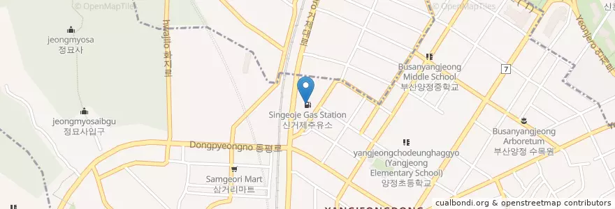 Mapa de ubicacion de 신거제주유소 en 대한민국, 부산, 연제구, 양정동.
