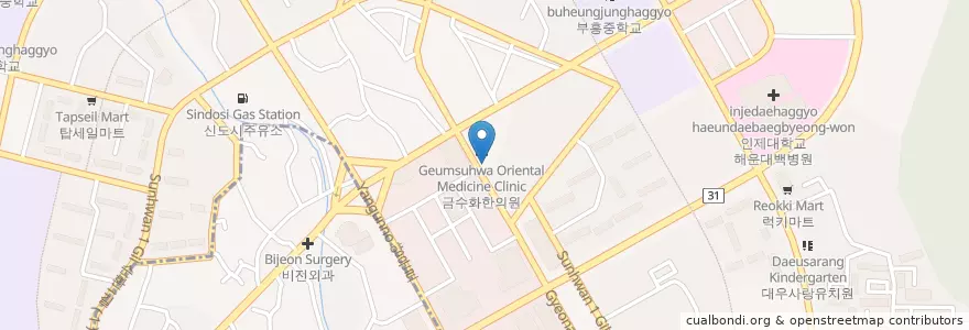 Mapa de ubicacion de 다운타운주유소 en کره جنوبی, بوسان, 해운대구, 좌동.