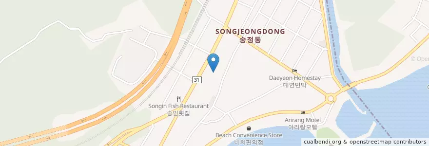 Mapa de ubicacion de 송정파크주유소 en Coreia Do Sul, Busan, 해운대구, 송정동.