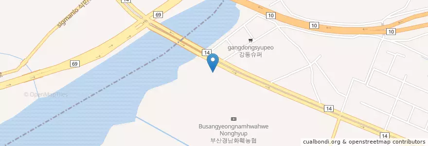 Mapa de ubicacion de 금강석유강동주유소 en 大韓民国, 慶尚南道, 釜山, 江西区, 江東洞.