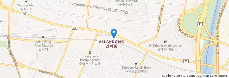 Mapa de ubicacion de Taeyang Gas Station en South Korea, Busan, Dongnae-Gu, Allak-Dong.