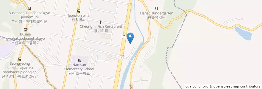 Mapa de ubicacion de 현대오일뱅크국도주유소 en Corée Du Sud, Busan, 금정구, 남산동.