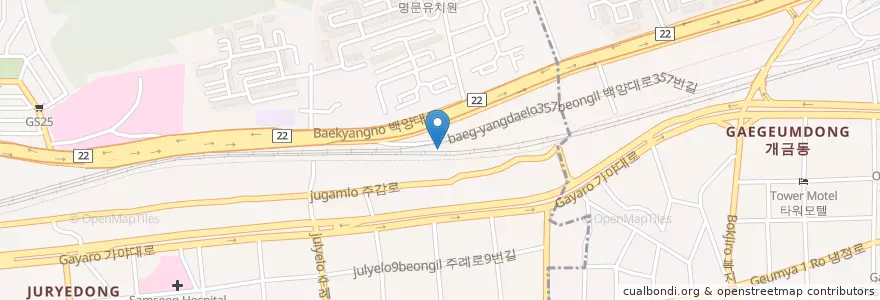 Mapa de ubicacion de 에스엔아이에너지유일주유소 en Республика Корея, Пусан, 부산진구, 주례동, 개금동.