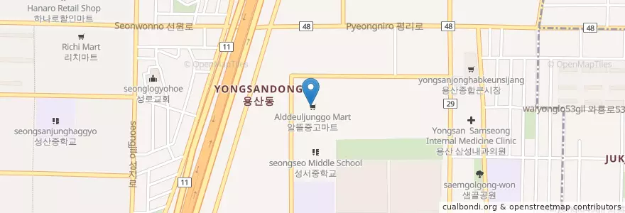 Mapa de ubicacion de OK주유소 en 大韓民国, 大邱, 達西区, 용산동.