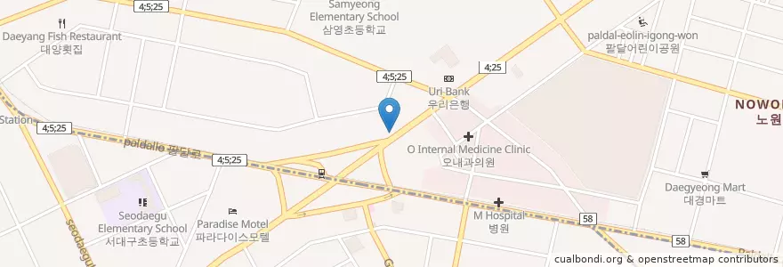 Mapa de ubicacion de 만평주유소 en كوريا الجنوبية, ديغو, 북구, 서구.