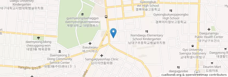 Mapa de ubicacion de 삼각주유소 en 大韓民国, 大邱, 南区, 대명동.