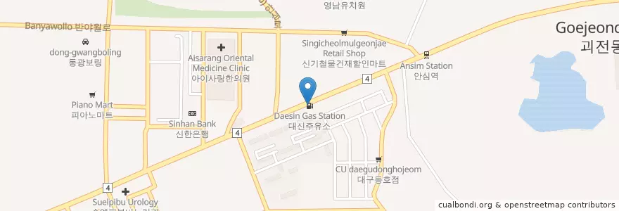 Mapa de ubicacion de 대신주유소 en Südkorea, Daegu, Dong-Gu, Ansim-Dong.